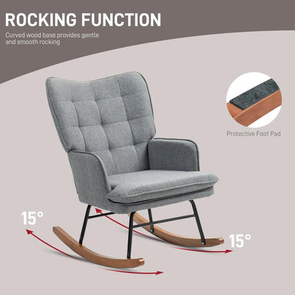 HOMCOM Linen-Look Rocking Chair and Ottoman Set - Grey Additional View 4