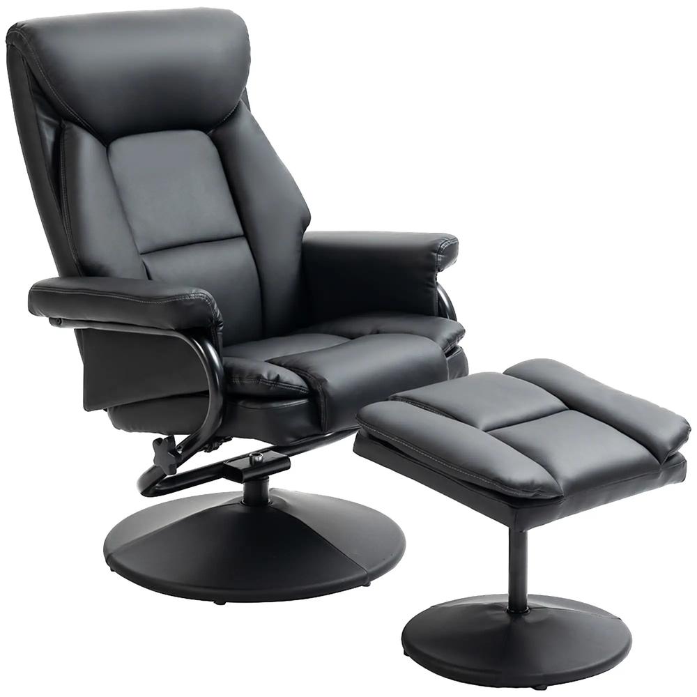 HOMCOM Swivel Recliner Chair with Footstool, PU Leather Recliner Armchair with Ottoman, Steel Base, Upholstered Reclining Chair for Living Room, Bedroom, Office, Black Additional View 11