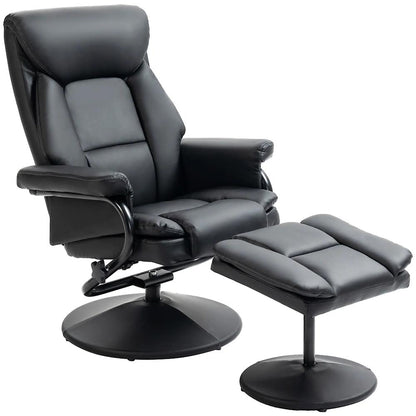 HOMCOM Swivel Recliner Chair with Footstool, PU Leather Recliner Armchair with Ottoman, Steel Base, Upholstered Reclining Chair for Living Room, Bedroom, Office, Black Additional View 11
