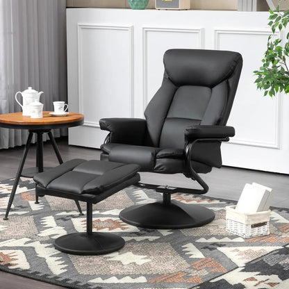 HOMCOM Swivel Recliner Chair with Footstool, PU Leather Recliner Armchair with Ottoman, Steel Base, Upholstered Reclining Chair for Living Room, Bedroom, Office, Black Additional View 2