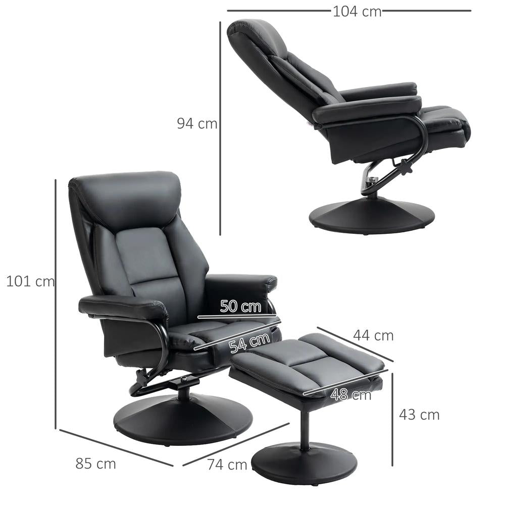 HOMCOM Swivel Recliner Chair with Footstool, PU Leather Recliner Armchair with Ottoman, Steel Base, Upholstered Reclining Chair for Living Room, Bedroom, Office, Black Additional View 3