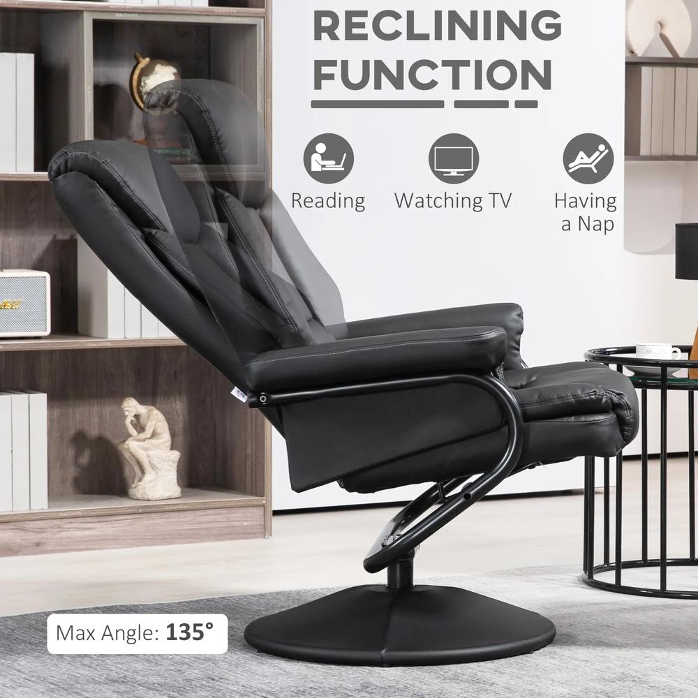 HOMCOM Swivel Recliner Chair with Footstool, PU Leather Recliner Armchair with Ottoman, Steel Base, Upholstered Reclining Chair for Living Room, Bedroom, Office, Black Additional View 4