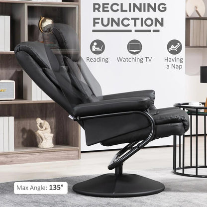 HOMCOM Swivel Recliner Chair with Footstool, PU Leather Recliner Armchair with Ottoman, Steel Base, Upholstered Reclining Chair for Living Room, Bedroom, Office, Black Additional View 4