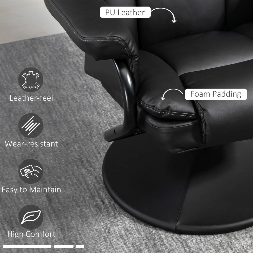 HOMCOM Swivel Recliner Chair with Footstool, PU Leather Recliner Armchair with Ottoman, Steel Base, Upholstered Reclining Chair for Living Room, Bedroom, Office, Black Additional View 5