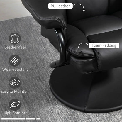 HOMCOM Swivel Recliner Chair with Footstool, PU Leather Recliner Armchair with Ottoman, Steel Base, Upholstered Reclining Chair for Living Room, Bedroom, Office, Black Additional View 5