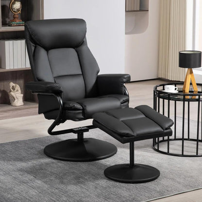 HOMCOM Swivel Recliner Chair with Footstool, PU Leather Recliner Armchair with Ottoman, Steel Base, Upholstered Reclining Chair for Living Room, Bedroom, Office, Black Additional View 10