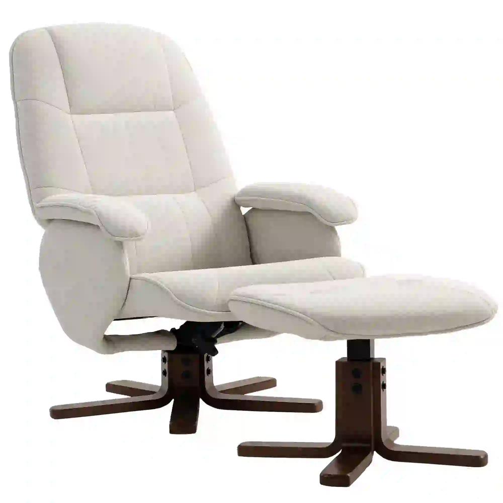 HOMCOM Linen Swivel Recliner Chair with Footstool, Upholstered Reclining Armchair with Wooden Base for Living Room Additional View 11