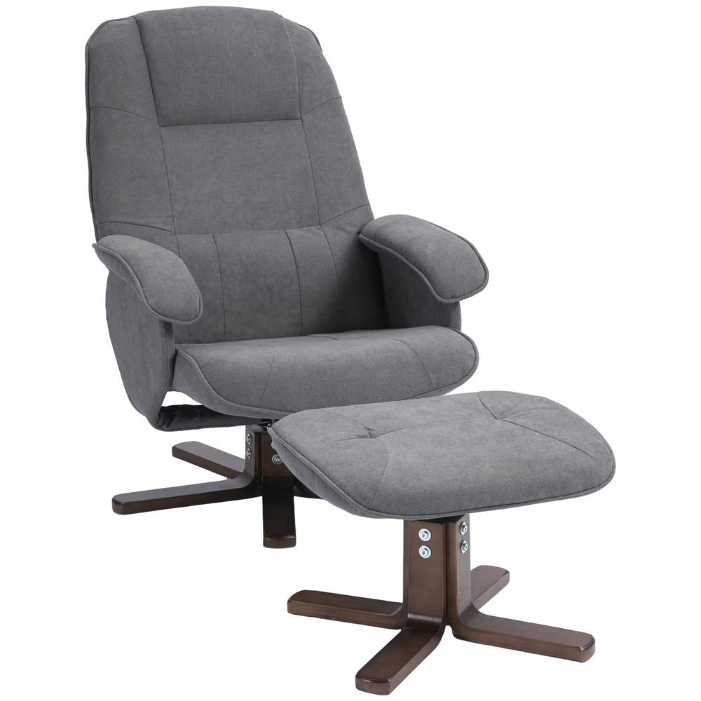 HOMCOM Linen Swivel Recliner Chair with Footstool, Upholstered Reclining Armchair with Wooden Base for Living Room Additional View 13