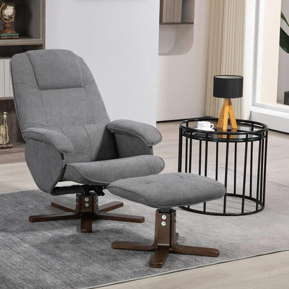 HOMCOM Linen Swivel Recliner Chair with Footstool, Upholstered Reclining Armchair with Wooden Base for Living Room Additional View 14