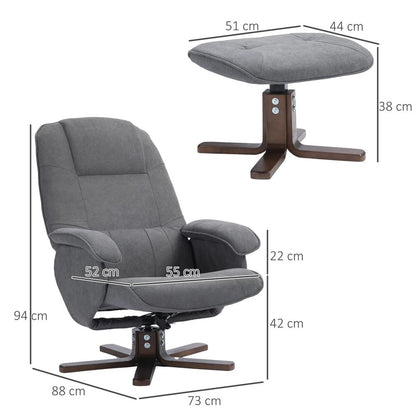 HOMCOM Linen Swivel Recliner Chair with Footstool, Upholstered Reclining Armchair with Wooden Base for Living Room Additional View 15