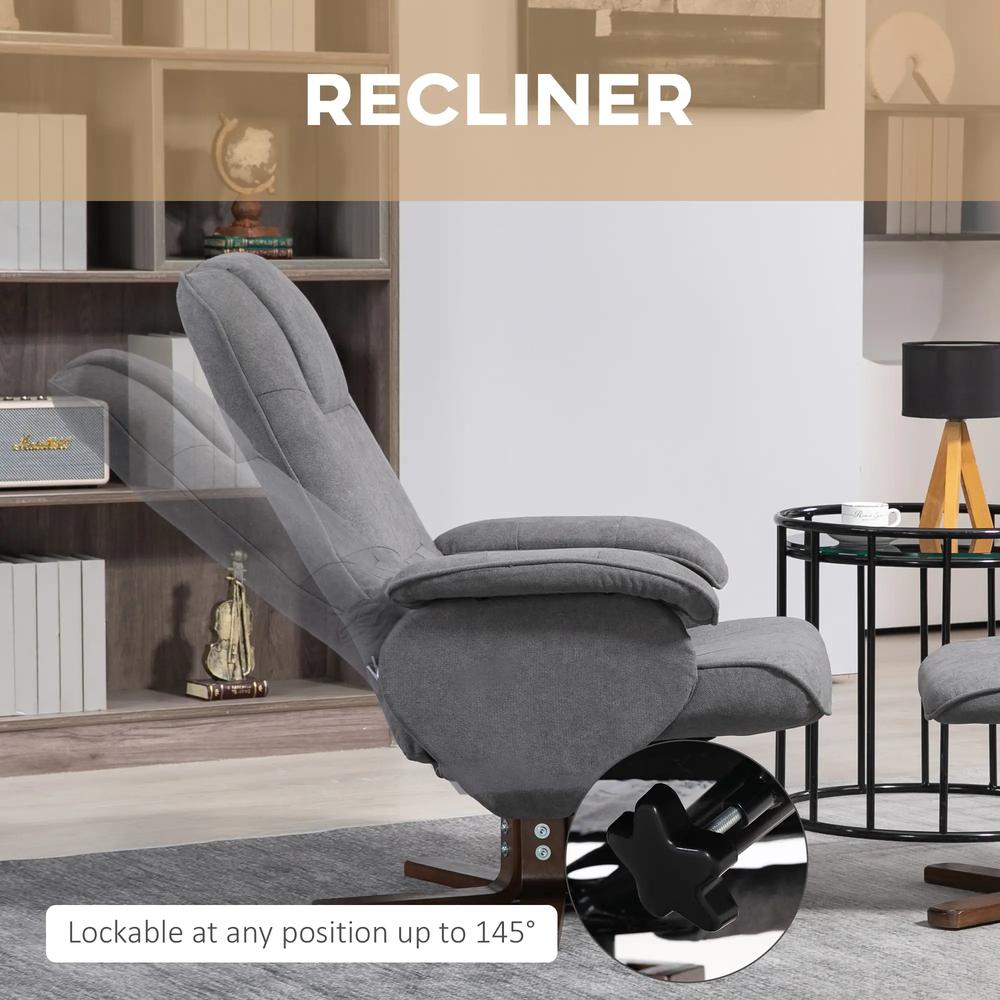 HOMCOM Linen Swivel Recliner Chair with Footstool, Upholstered Reclining Armchair with Wooden Base for Living Room Additional View 16