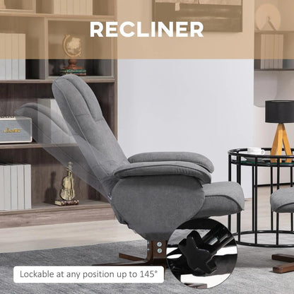 HOMCOM Linen Swivel Recliner Chair with Footstool, Upholstered Reclining Armchair with Wooden Base for Living Room Additional View 16