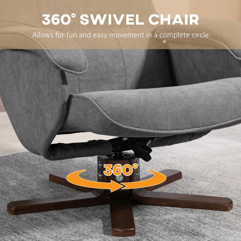 HOMCOM Linen Swivel Recliner Chair with Footstool, Upholstered Reclining Armchair with Wooden Base for Living Room Additional View 17