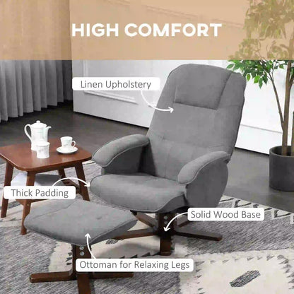 HOMCOM Linen Swivel Recliner Chair with Footstool, Upholstered Reclining Armchair with Wooden Base for Living Room Additional View 18
