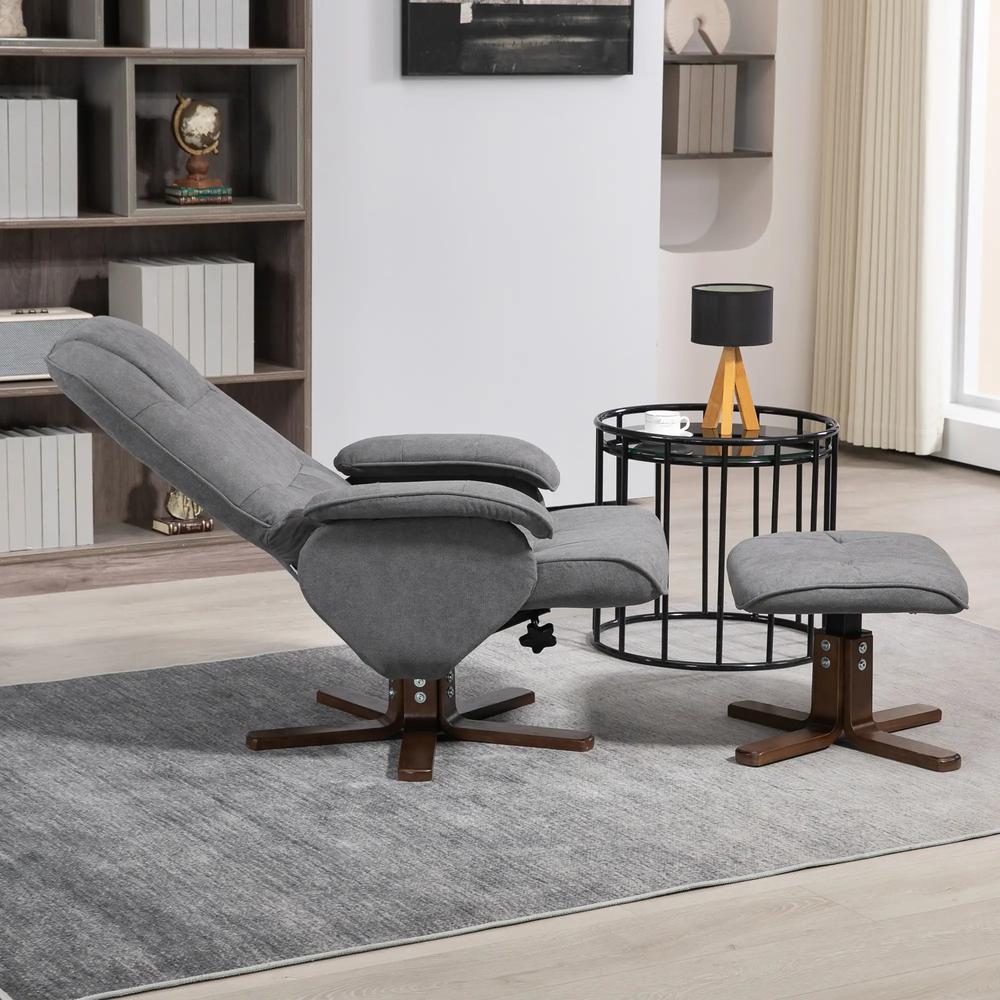 HOMCOM Linen Swivel Recliner Chair with Footstool, Upholstered Reclining Armchair with Wooden Base for Living Room Additional View 19