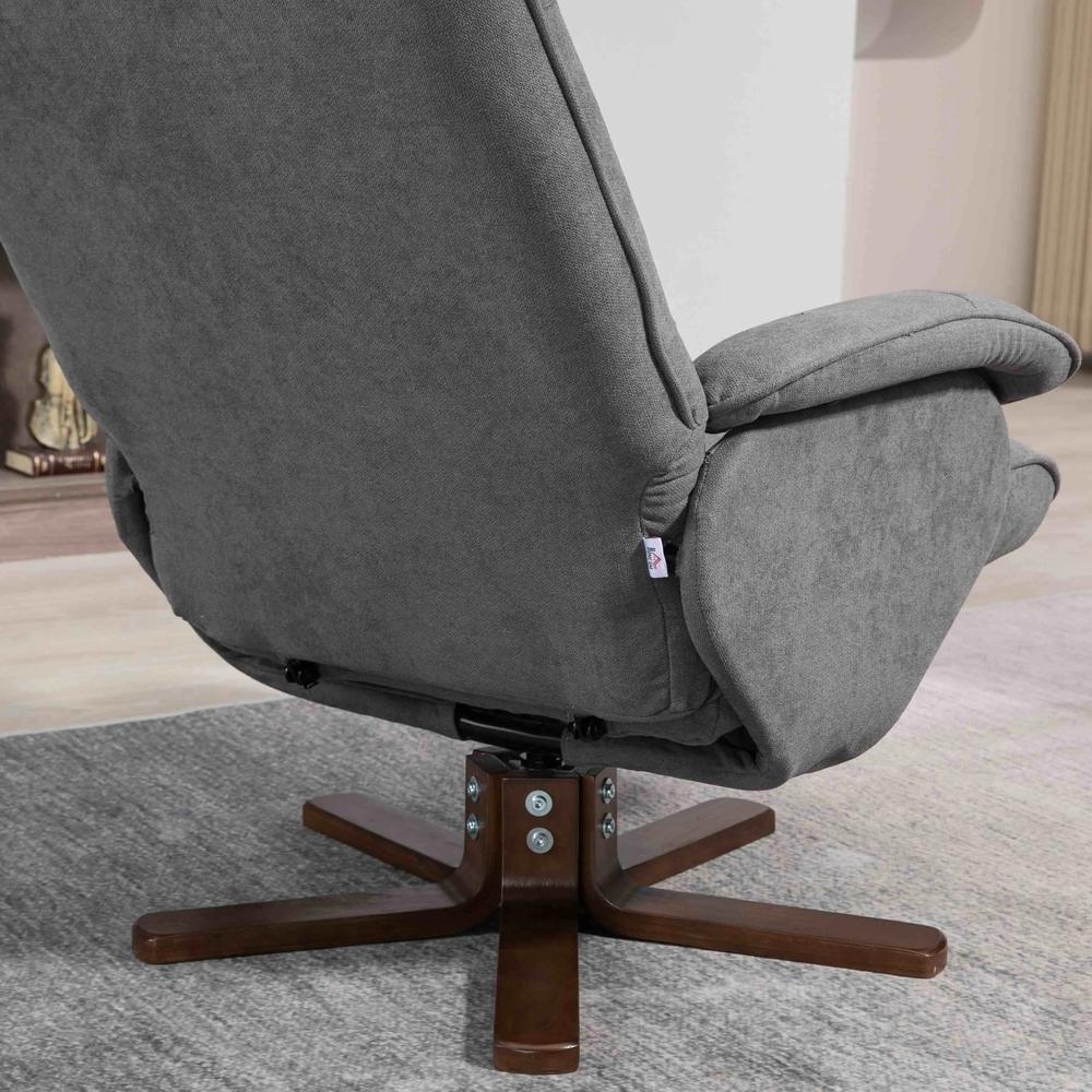 HOMCOM Linen Swivel Recliner Chair with Footstool, Upholstered Reclining Armchair with Wooden Base for Living Room Additional View 22