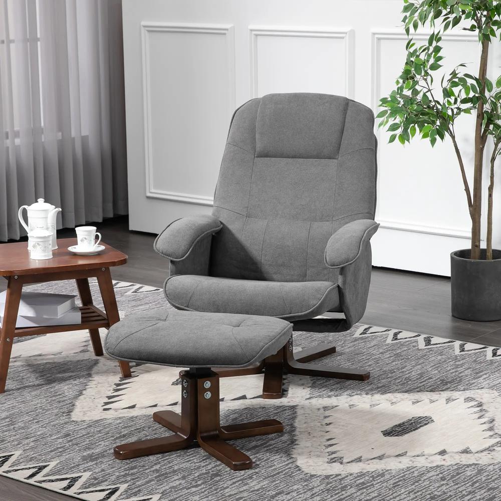 HOMCOM Linen Swivel Recliner Chair with Footstool, Upholstered Reclining Armchair with Wooden Base for Living Room Additional View 25