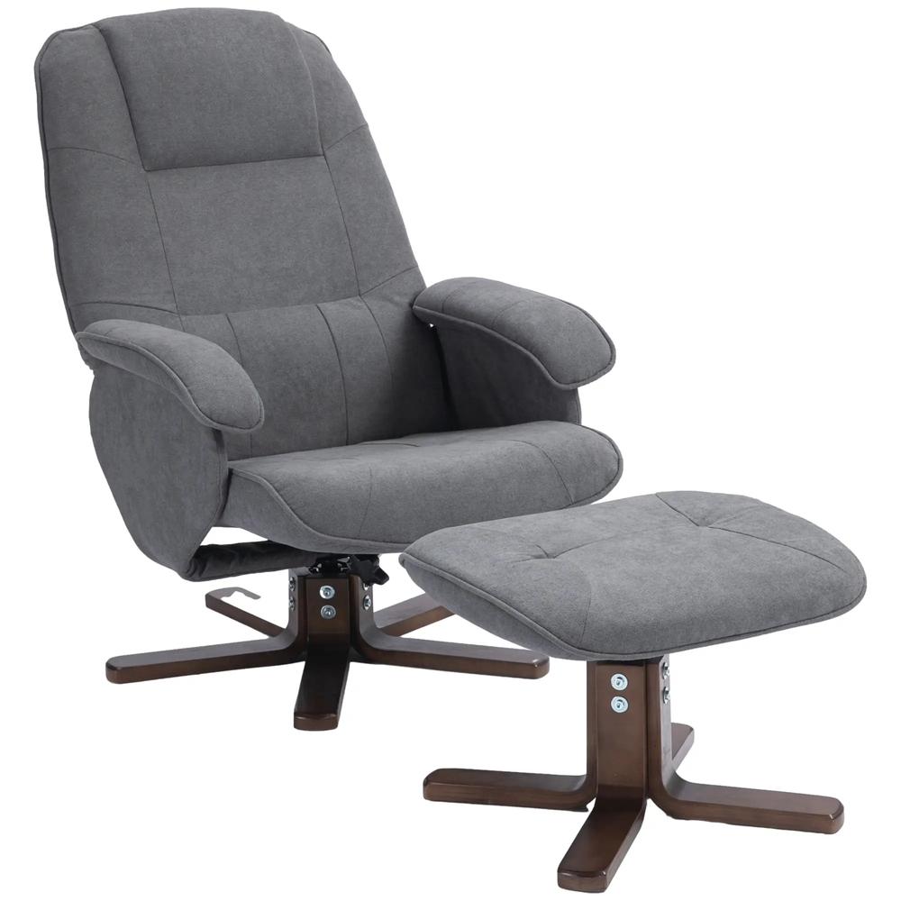 HOMCOM Linen Swivel Recliner Chair with Footstool, Upholstered Reclining Armchair with Wooden Base for Living Room Additional View 26