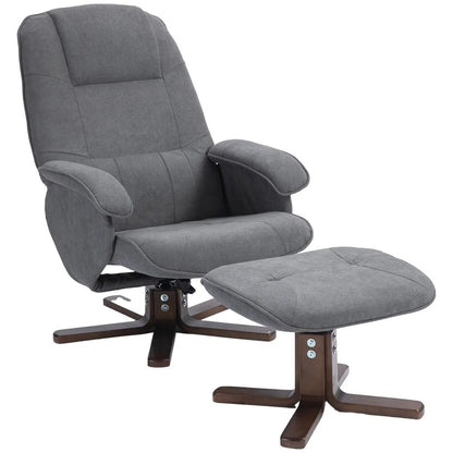 HOMCOM Linen Swivel Recliner Chair with Footstool, Upholstered Reclining Armchair with Wooden Base for Living Room Additional View 26