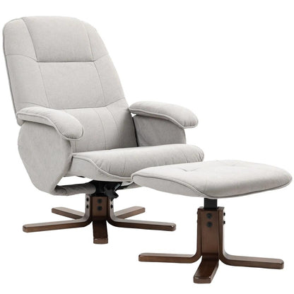 HOMCOM Linen Swivel Recliner Chair with Footstool, Upholstered Reclining Armchair with Wooden Base for Living Room Additional View 27