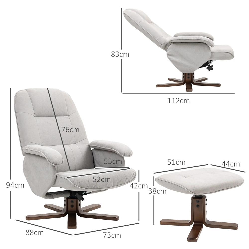 HOMCOM Linen Swivel Recliner Chair with Footstool, Upholstered Reclining Armchair with Wooden Base for Living Room Additional View 29