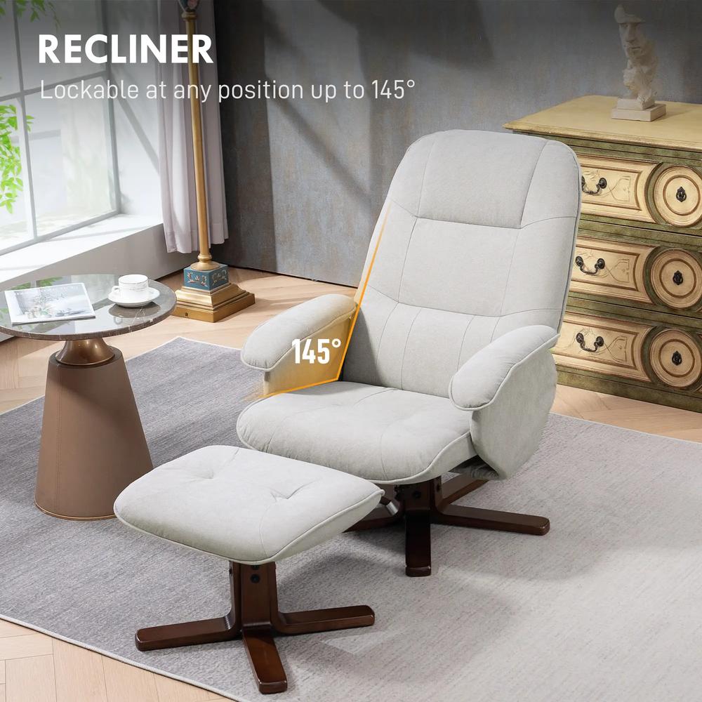 HOMCOM Linen Swivel Recliner Chair with Footstool, Upholstered Reclining Armchair with Wooden Base for Living Room Additional View 30
