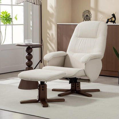 HOMCOM Linen Swivel Recliner Chair with Footstool, Upholstered Reclining Armchair with Wooden Base for Living Room Additional View 3