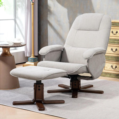HOMCOM Linen Swivel Recliner Chair with Footstool, Upholstered Reclining Armchair with Wooden Base for Living Room Additional View 36