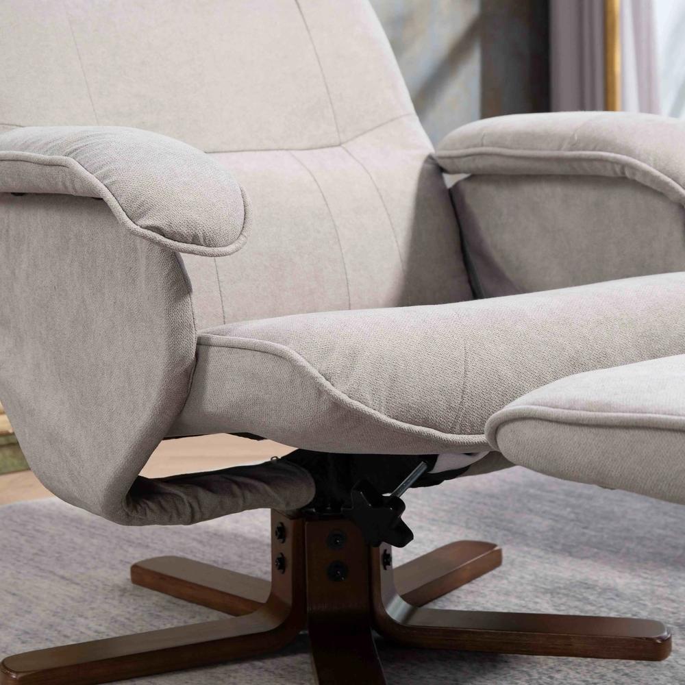 HOMCOM Linen Swivel Recliner Chair with Footstool, Upholstered Reclining Armchair with Wooden Base for Living Room Additional View 38