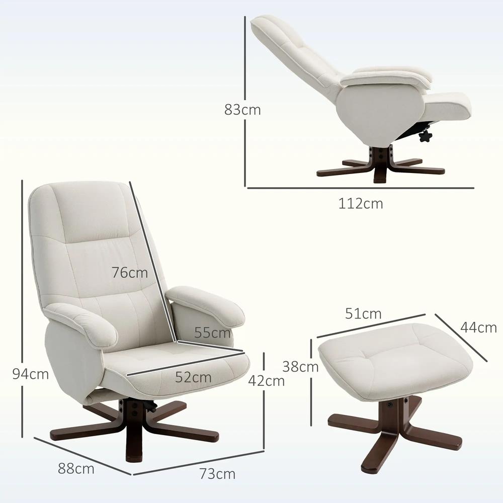 HOMCOM Linen Swivel Recliner Chair with Footstool, Upholstered Reclining Armchair with Wooden Base for Living Room Additional View 4
