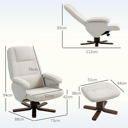 HOMCOM Linen Swivel Recliner Chair with Footstool, Upholstered Reclining Armchair with Wooden Base for Living Room Additional View 4