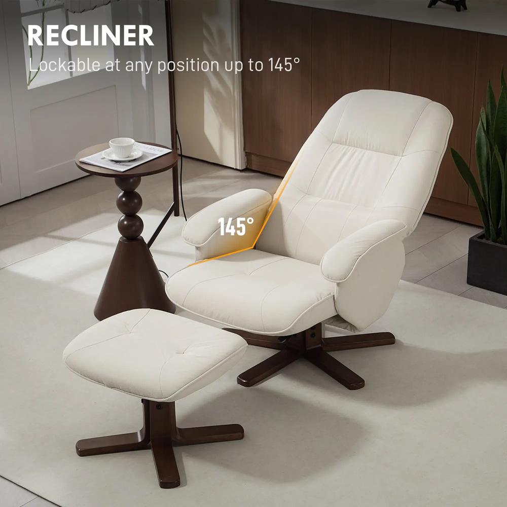 HOMCOM Linen Swivel Recliner Chair with Footstool, Upholstered Reclining Armchair with Wooden Base for Living Room Additional View 5