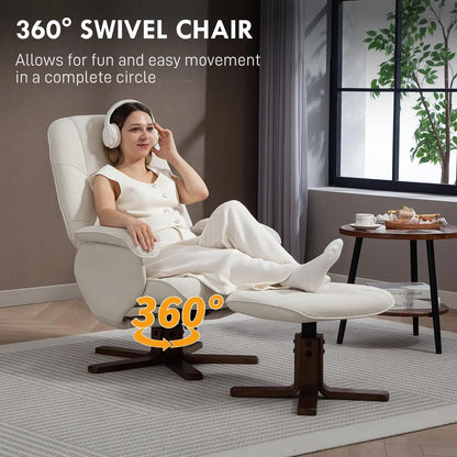 HOMCOM Linen Swivel Recliner Chair with Footstool, Upholstered Reclining Armchair with Wooden Base for Living Room Additional View 6