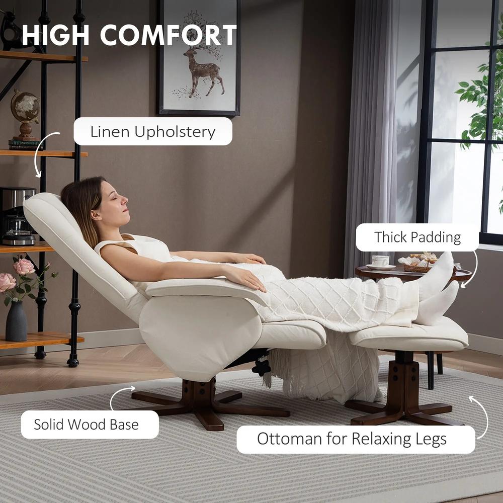 HOMCOM Linen Swivel Recliner Chair with Footstool, Upholstered Reclining Armchair with Wooden Base for Living Room Additional View 7