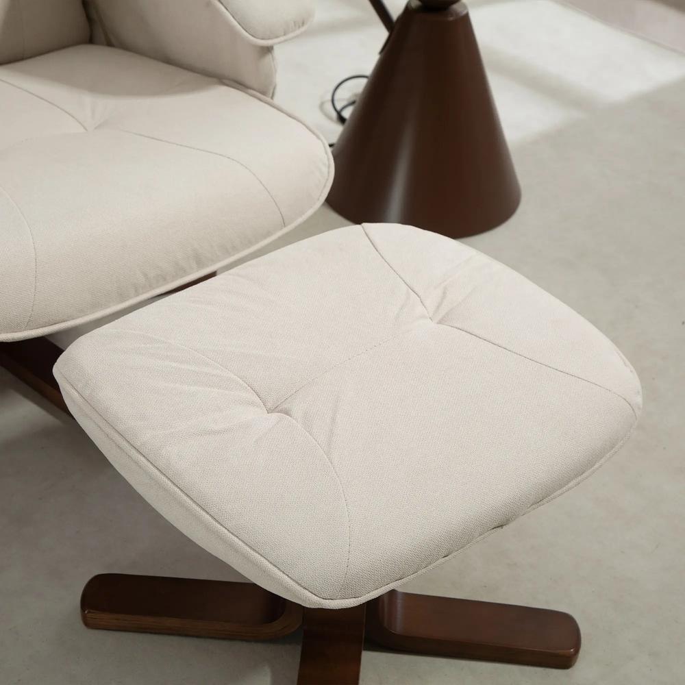 HOMCOM Linen Swivel Recliner Chair with Footstool, Upholstered Reclining Armchair with Wooden Base for Living Room Additional View 8