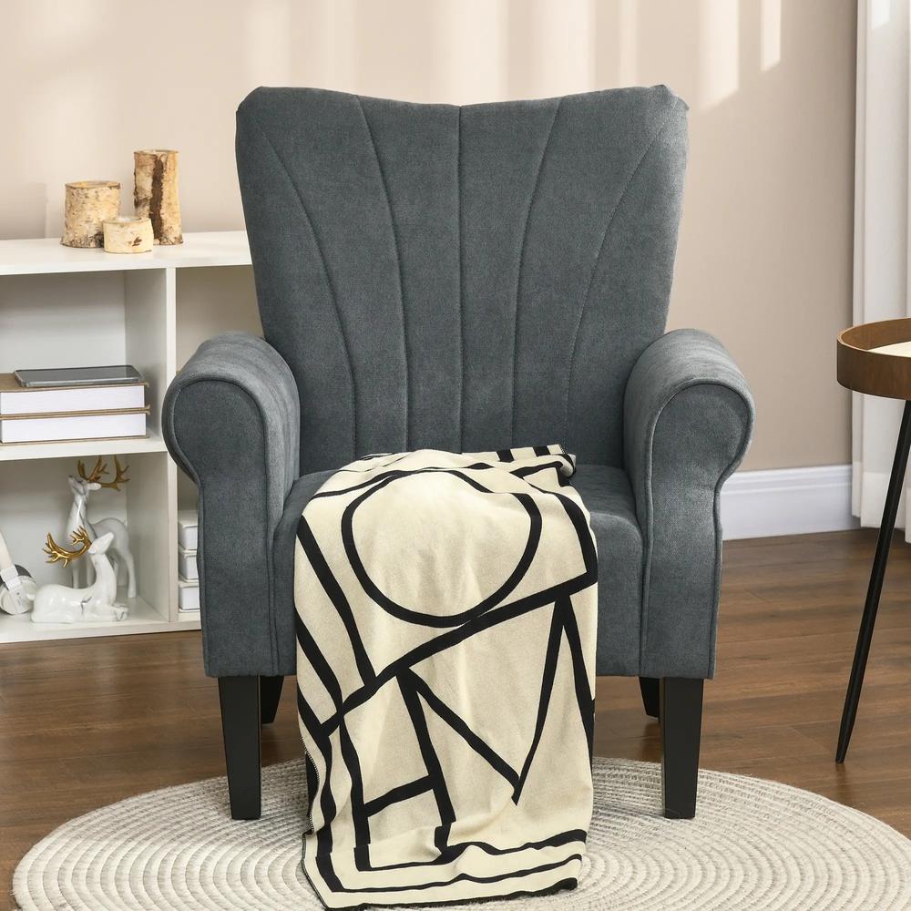 HOMCOM Upholstered Accent Chair with Rolled Arms and Wood Legs, Armchair for Living Room Bedroom Additional View 2