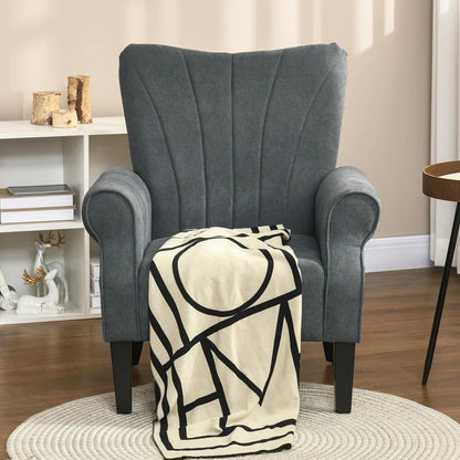 HOMCOM Upholstered Accent Chair with Rolled Arms and Wood Legs, Armchair for Living Room Bedroom Additional View 2