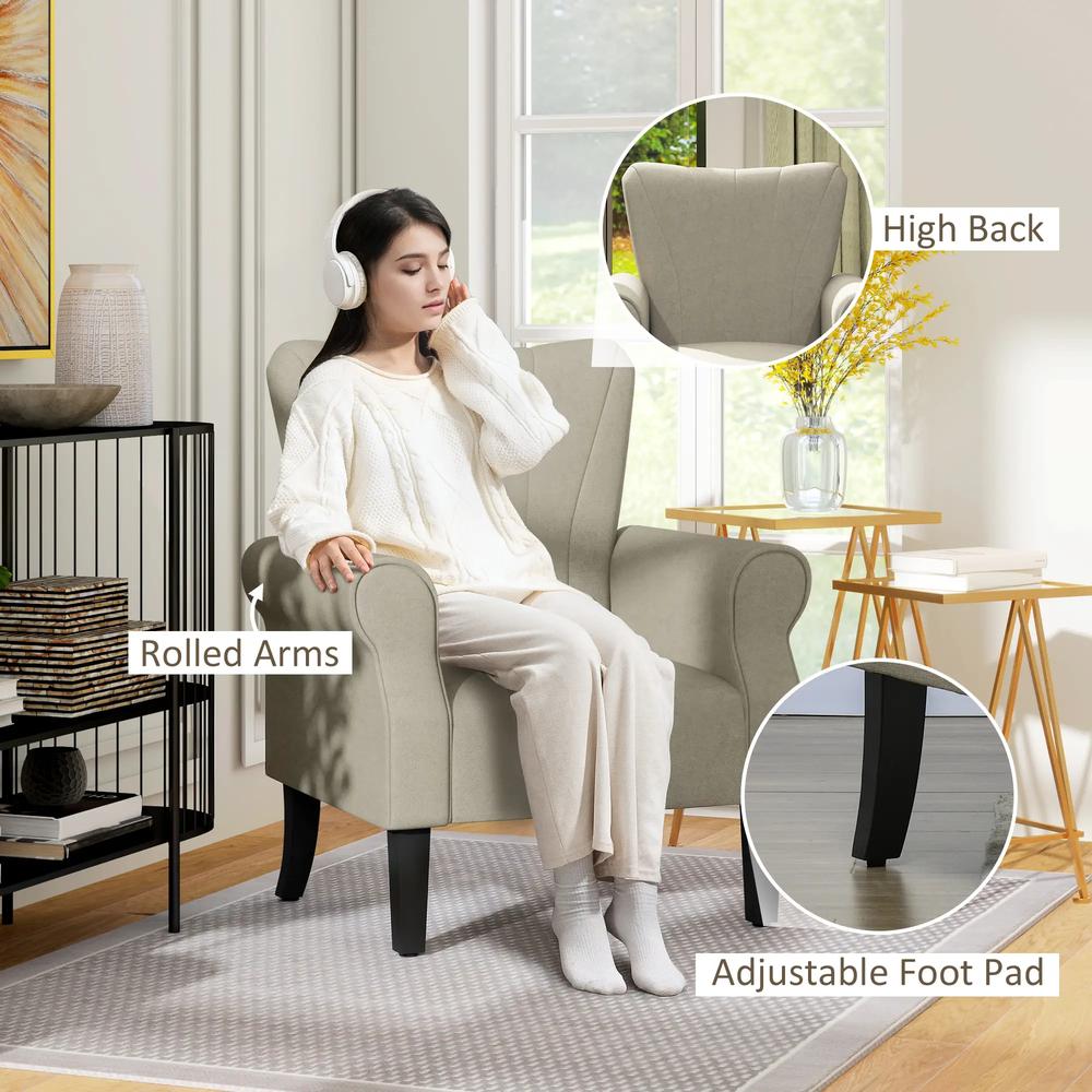 HOMCOM Upholstered Accent Chair with Rolled Arms and Wood Legs, Armchair for Living Room Bedroom Additional View 24