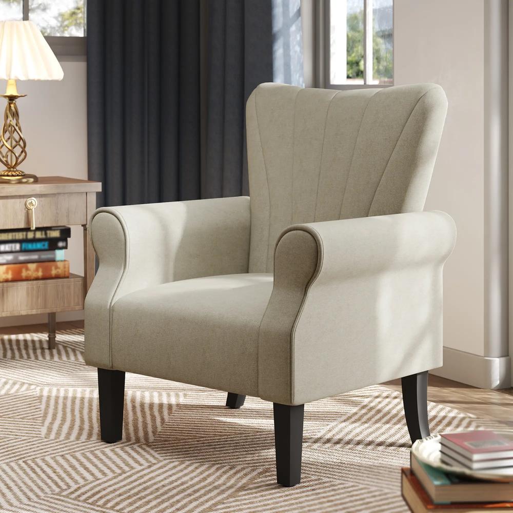 HOMCOM Upholstered Accent Chair with Rolled Arms and Wood Legs, Armchair for Living Room Bedroom Additional View 29