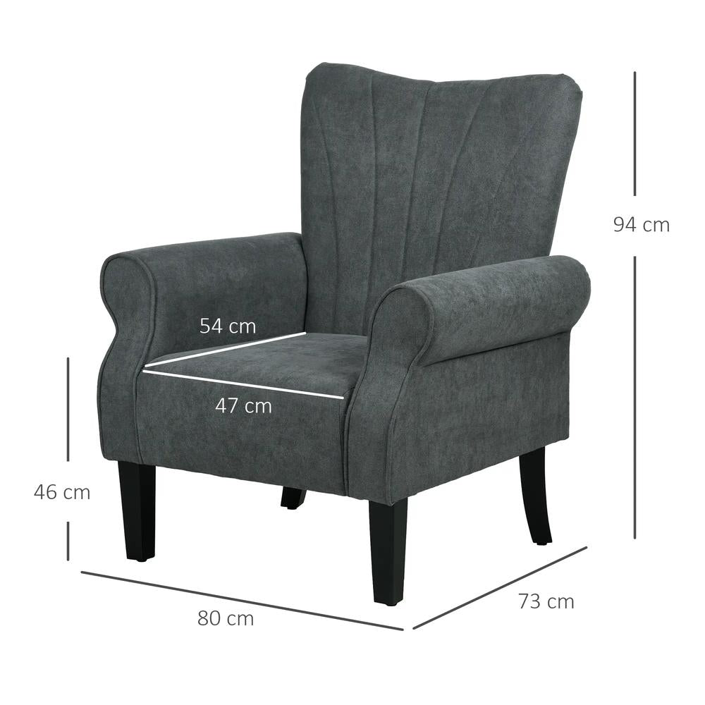 HOMCOM Upholstered Accent Chair with Rolled Arms and Wood Legs, Armchair for Living Room Bedroom Additional View 3