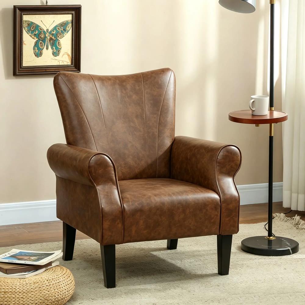 HOMCOM Upholstered Accent Chair with Rolled Arms and Wood Legs, Armchair for Living Room Bedroom Additional View 32