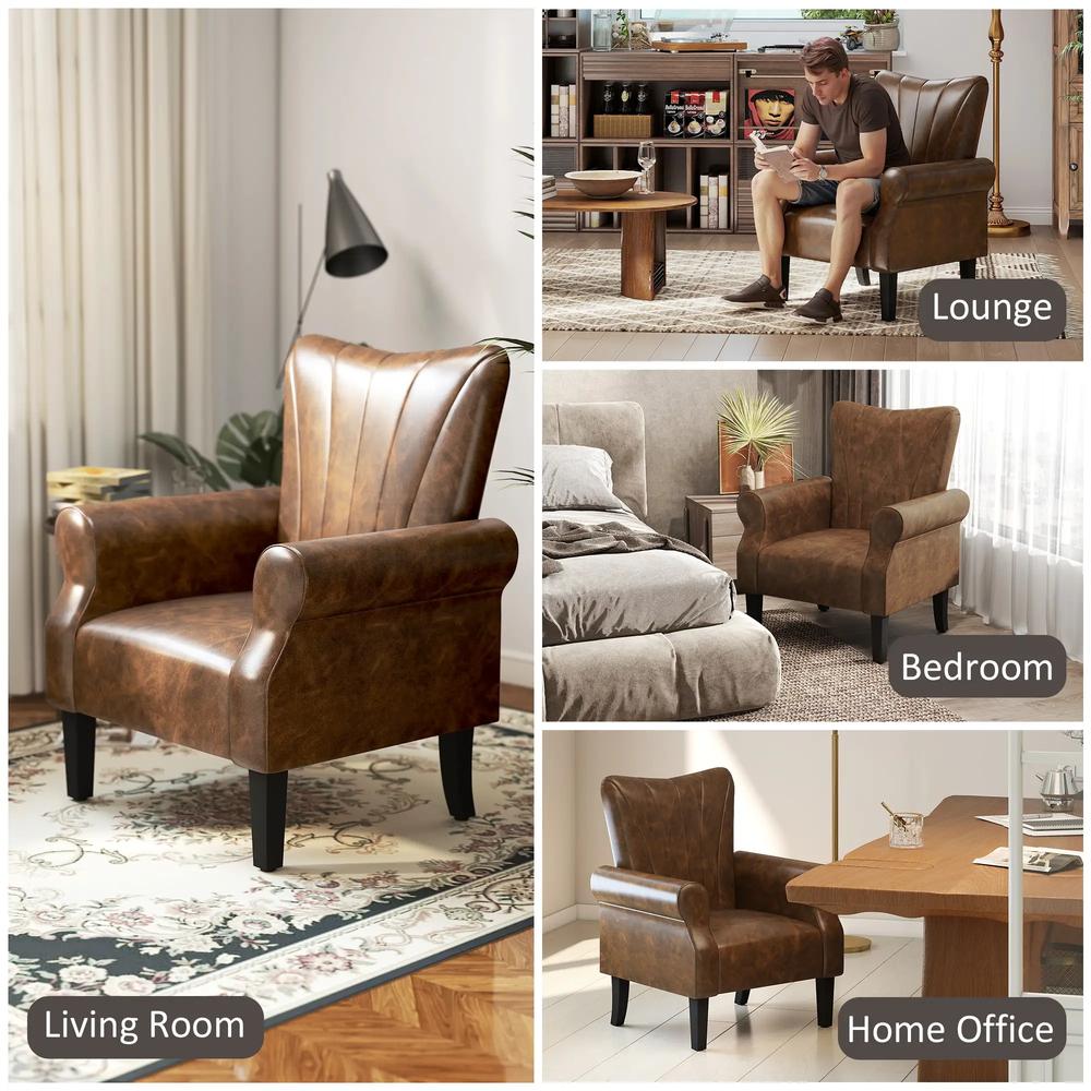 HOMCOM Upholstered Accent Chair with Rolled Arms and Wood Legs, Armchair for Living Room Bedroom Additional View 36