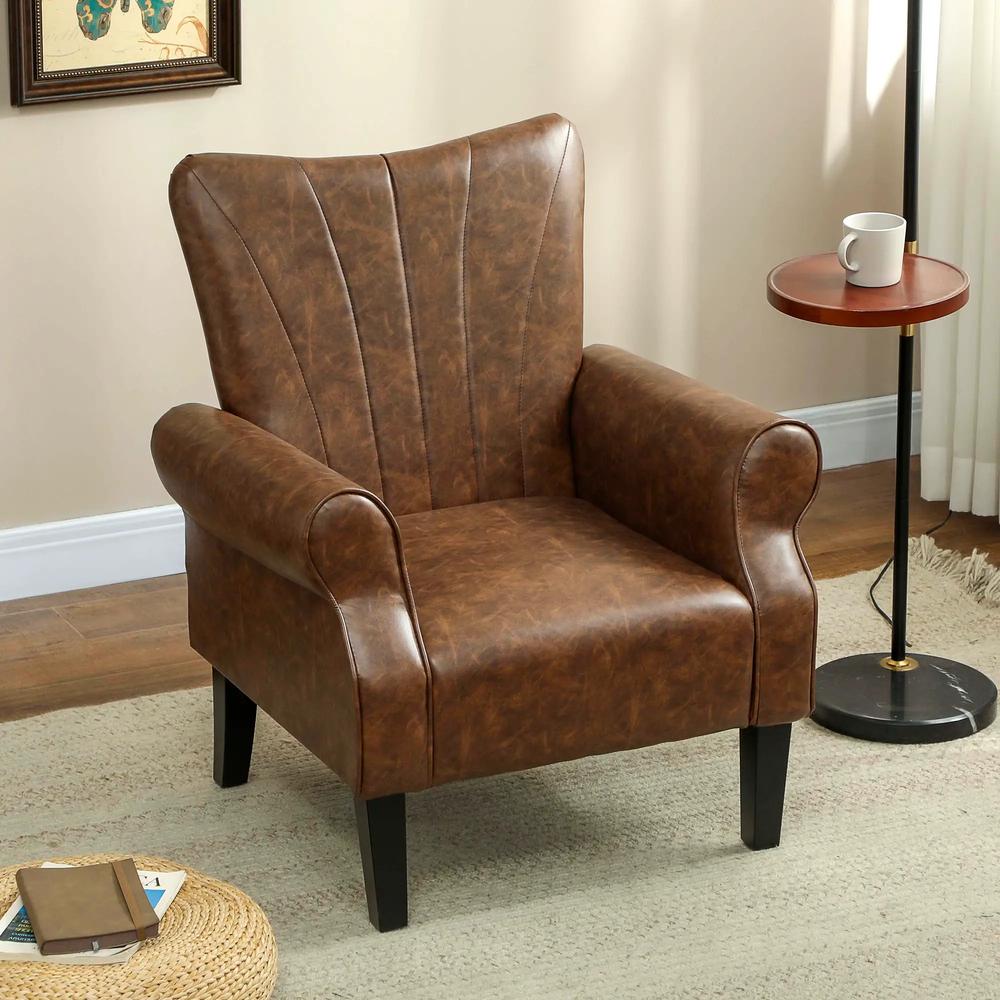 HOMCOM Upholstered Accent Chair with Rolled Arms and Wood Legs, Armchair for Living Room Bedroom Additional View 37