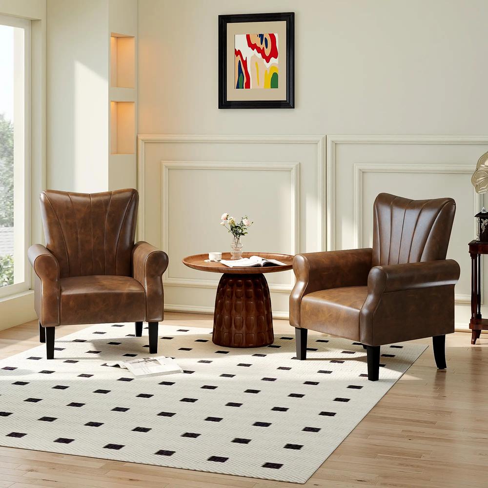 HOMCOM Upholstered Accent Chair with Rolled Arms and Wood Legs, Armchair for Living Room Bedroom Additional View 38