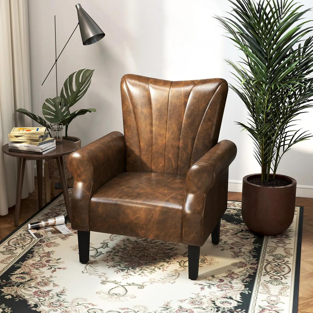 HOMCOM Upholstered Accent Chair with Rolled Arms and Wood Legs, Armchair for Living Room Bedroom Additional View 40