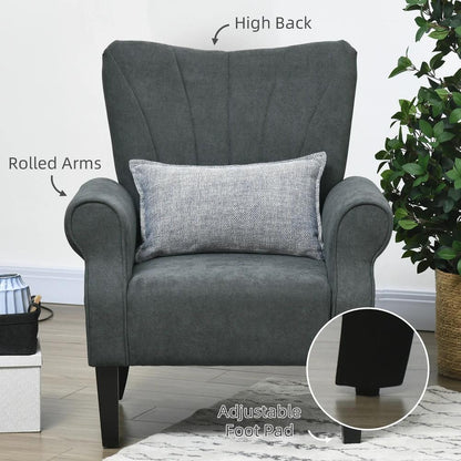 HOMCOM Upholstered Accent Chair with Rolled Arms and Wood Legs, Armchair for Living Room Bedroom Additional View 5