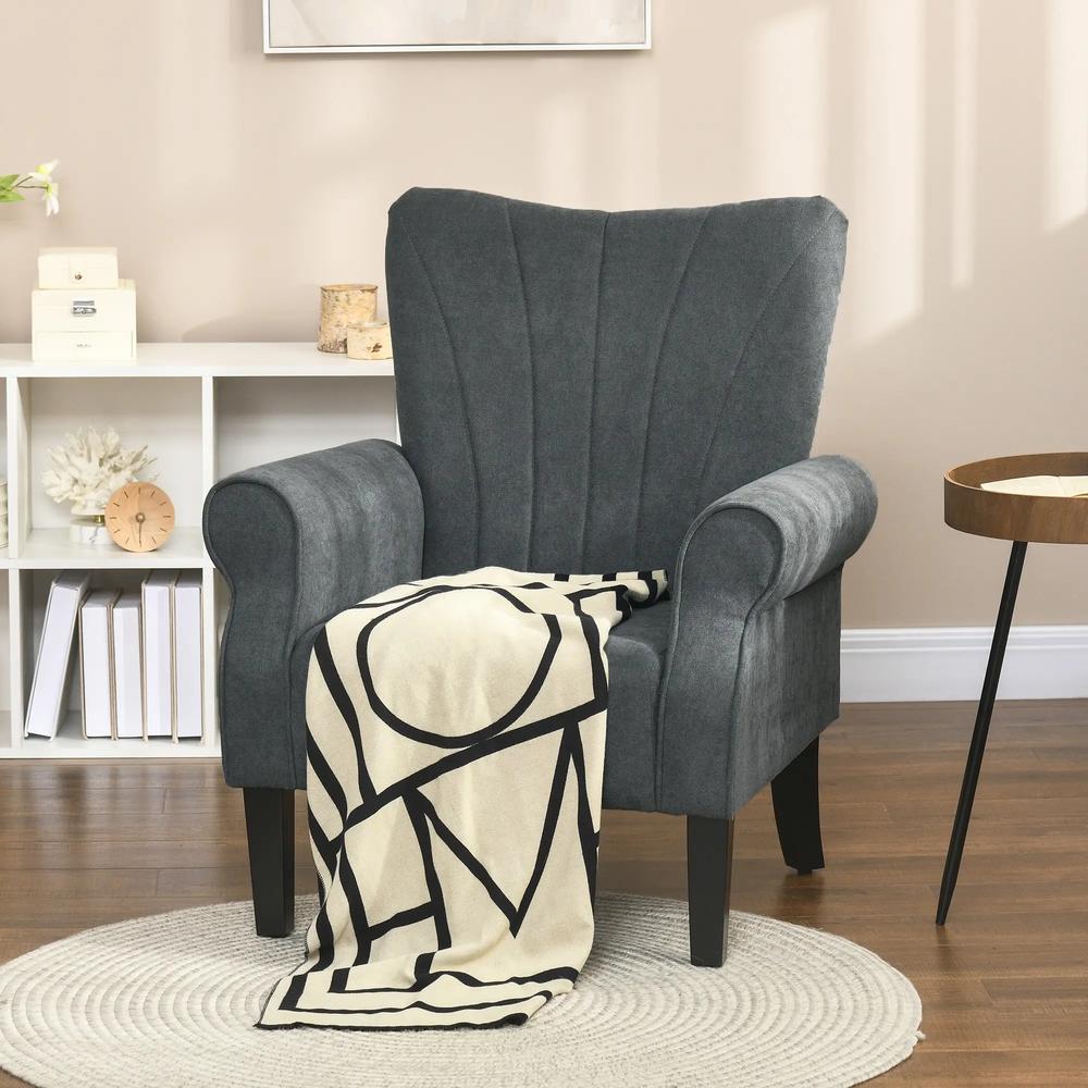 HOMCOM Upholstered Accent Chair with Rolled Arms and Wood Legs, Armchair for Living Room Bedroom Additional View 6