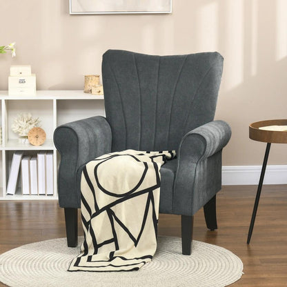HOMCOM Upholstered Accent Chair with Rolled Arms and Wood Legs, Armchair for Living Room Bedroom Additional View 6