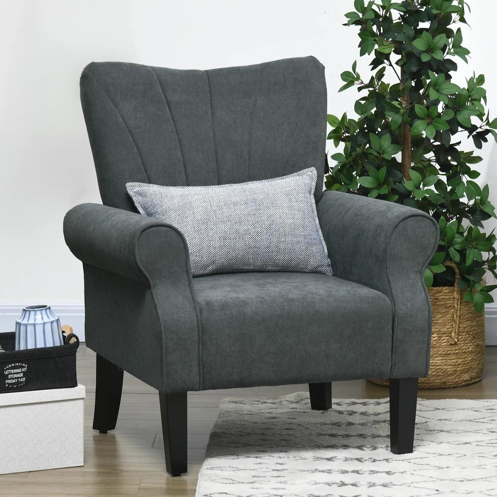 HOMCOM Upholstered Accent Chair with Rolled Arms and Wood Legs, Armchair for Living Room Bedroom Additional View 10