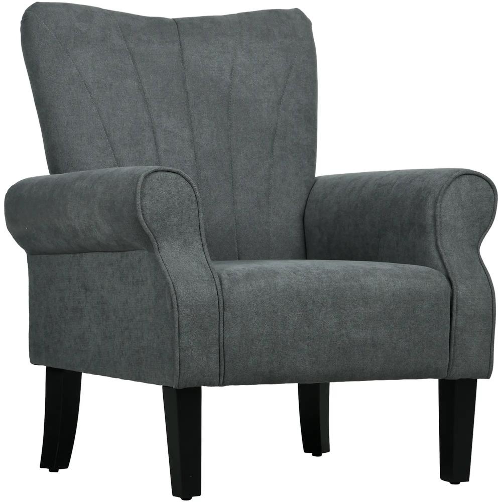 HOMCOM Upholstered Accent Chair with Rolled Arms and Wood Legs, Armchair for Living Room Bedroom